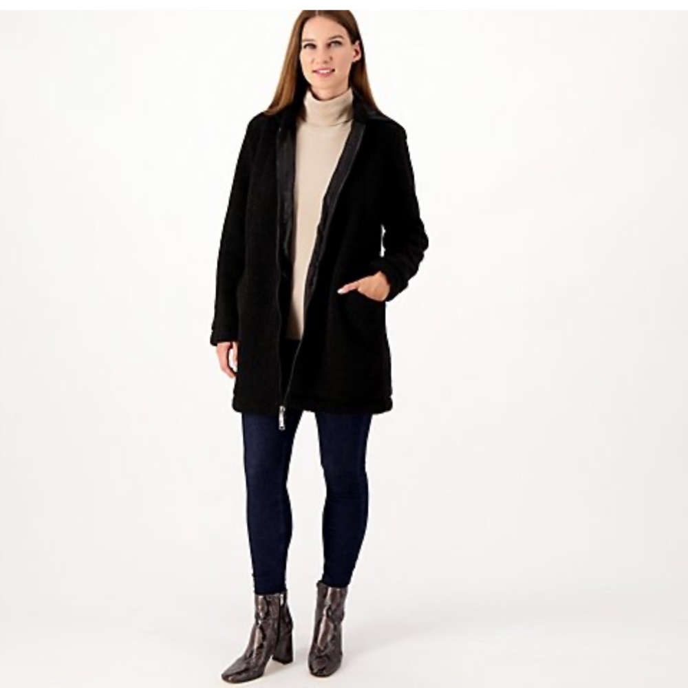 Dennis Basso Teddy Fleece Coat with Detachable Hood